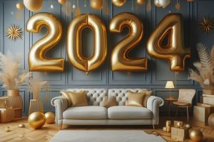 Decoração com comemoração de novo ano, seguindo as tendências de decoração para 2024