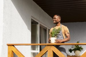 homem feliz ao morar em condomínio.